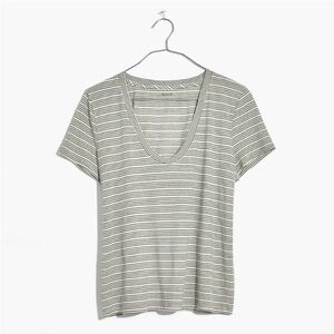 Madewell Alto Cream and Black Striped Scoop Neck Crop Tee size Small